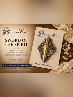 Scripture Wear “Sword of the Spirit” Christian Sword Brooch Pin & Original Card